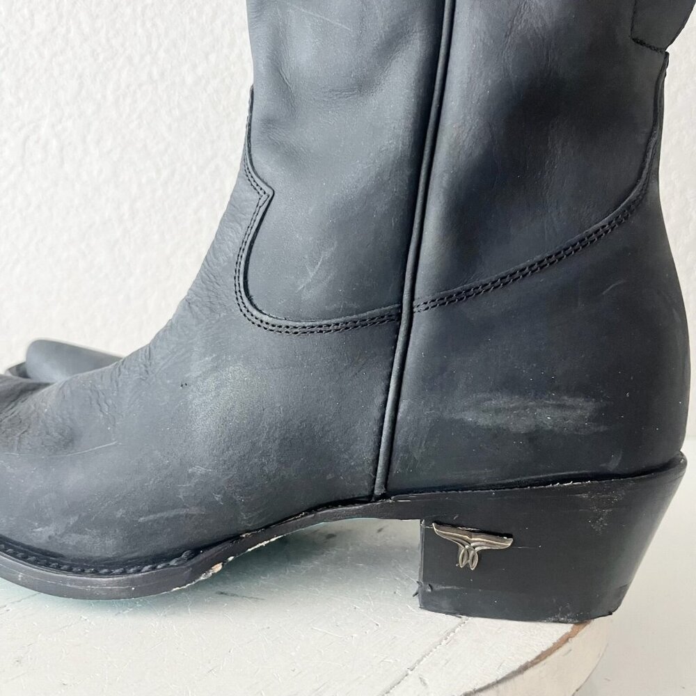 Lane OLIVIA JANE Knee High Womens Cowboy Boots 9 Black Western Lace up Snip Toe - Picture 6 of 13